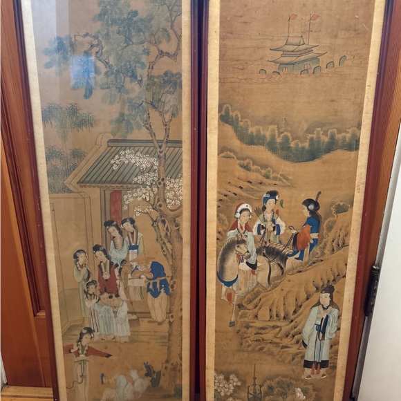 19th century Silk Chinese/Asian Wall Art Decor framed